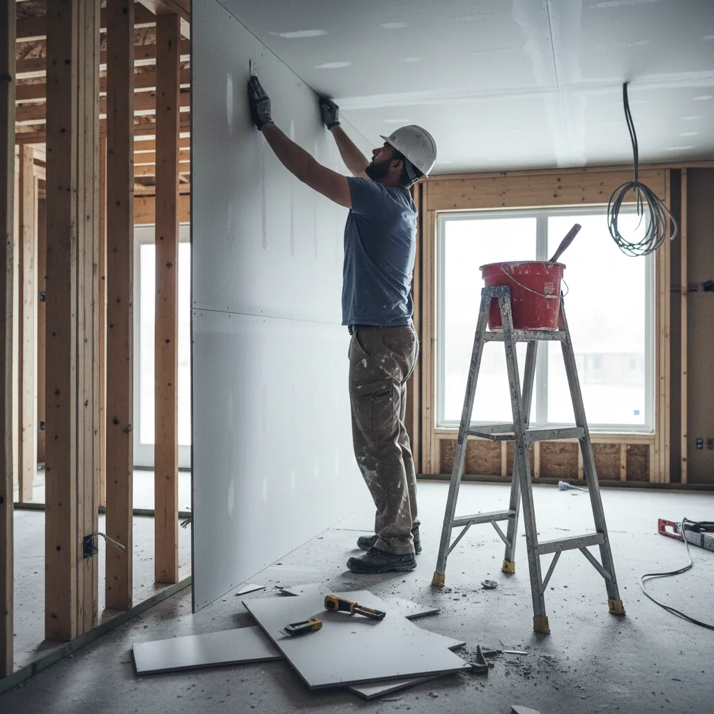 Drywall contractor at work
