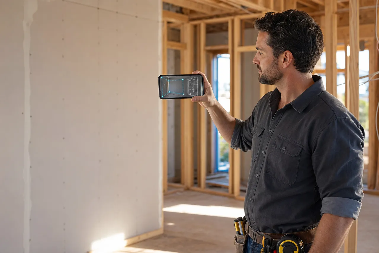 Contractor reviewing digital job plans